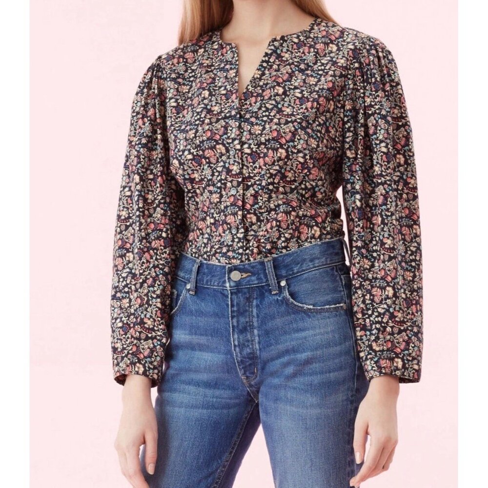 LA VIE By Rebecca Taylor Women’s Poplin Shirt Top Size S Floral Long Sleeve